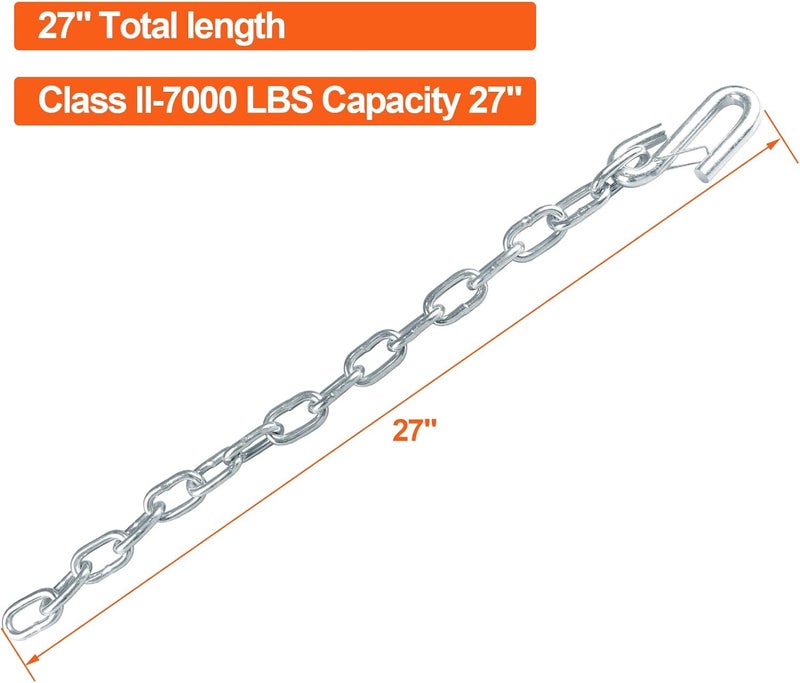 TeukRiGa 8/0"x27" Grade 30Trailer Safety Chain ，17/32" Hook Diameter with Clevis Style Slip Hook 7000 lbs Break Strength 2 Pcs (8/0"x27") - Image 4